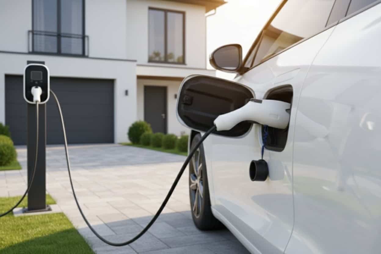 Electric car charging at home driveway station